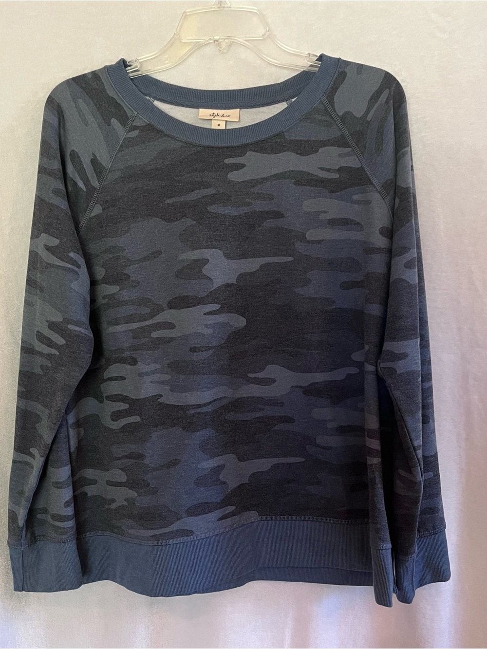 Style & Co. Blue Camo Crewneck Sweater